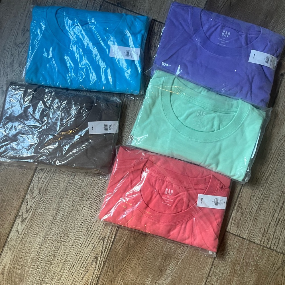 5 GAP Short Sleeve Tees in Blue, Purple, Brown, Mint, and Red